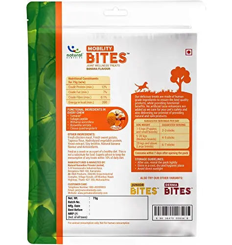 Natural Remedies Mobility Bites, Joint Wellness Treats, Banana Flavour, 75gm x 2 (Pack of 2 Treats) Online now