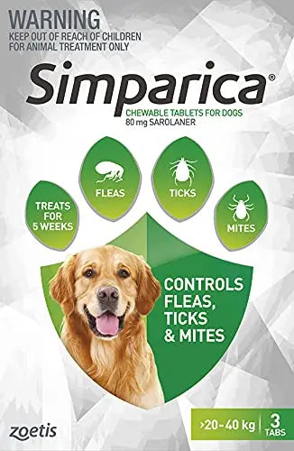 Simparica 80mg Chewable Tablets For Dogs >20-40 kg pack of 1 on Sale