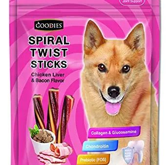 Goodies Dog Energy Treats Spiral Twist Stick Chicken Liver & Bacon Flavor 98% Healthy Snack & Training Treat, Best for Dog (1 x 450g) Fashion