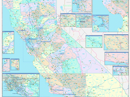 Color Cast Style California Wall Map by Market Maps Online