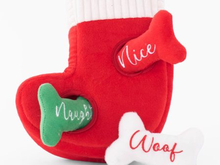 ZippyPaws Holiday Zippy Burrow Naughty or Nice Stocking Plush Dog Toy Discount